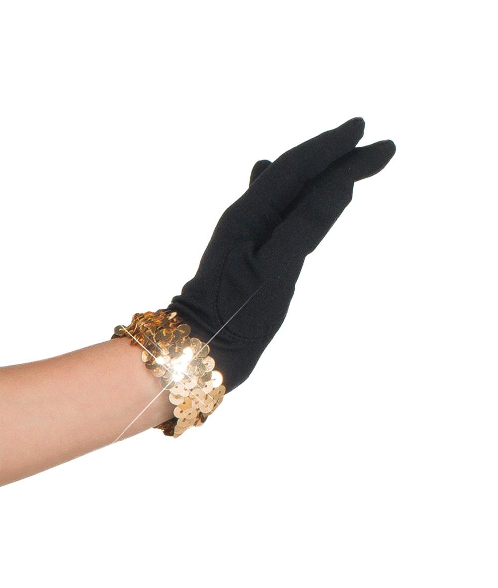 Sequin Trim Black Gloves