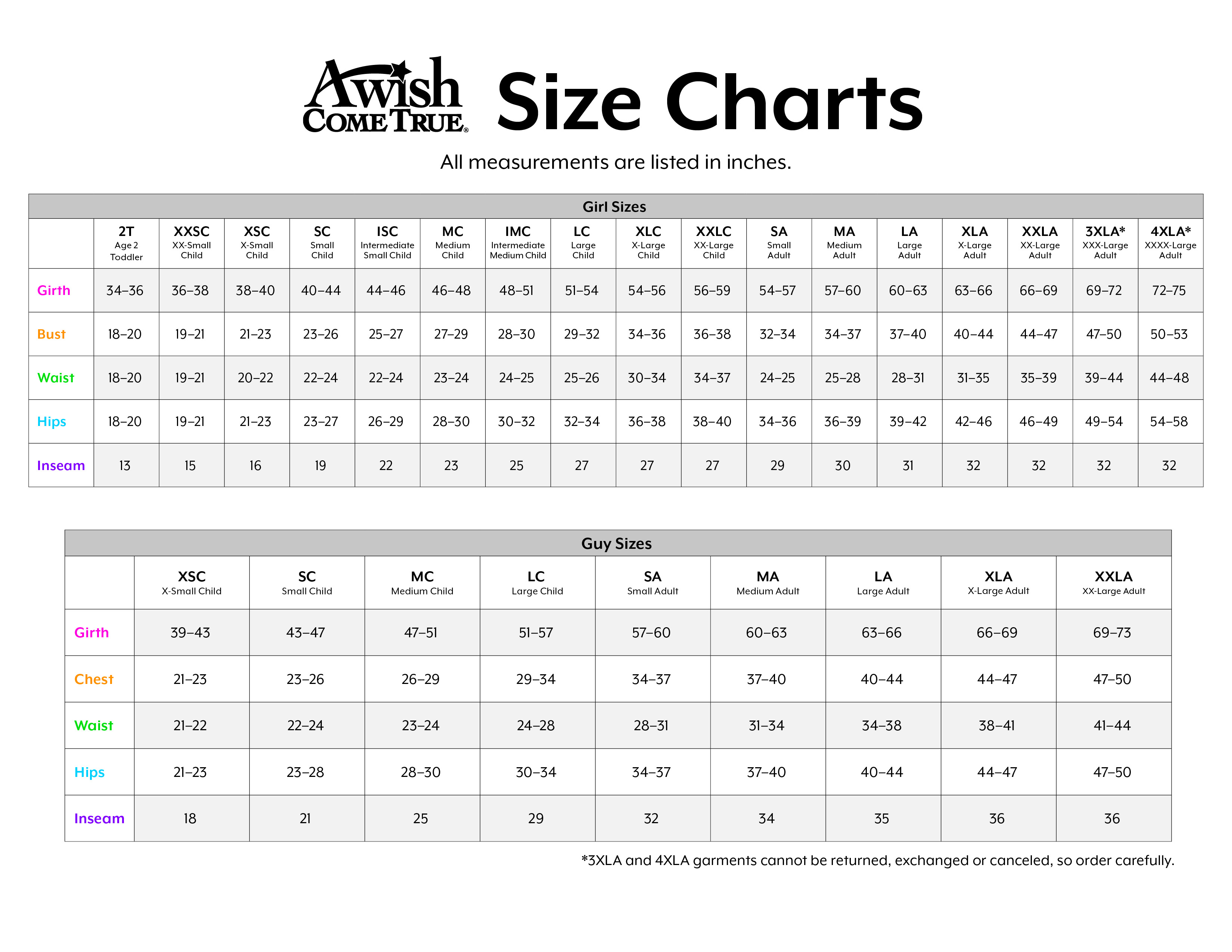 Size Charts Size Charts