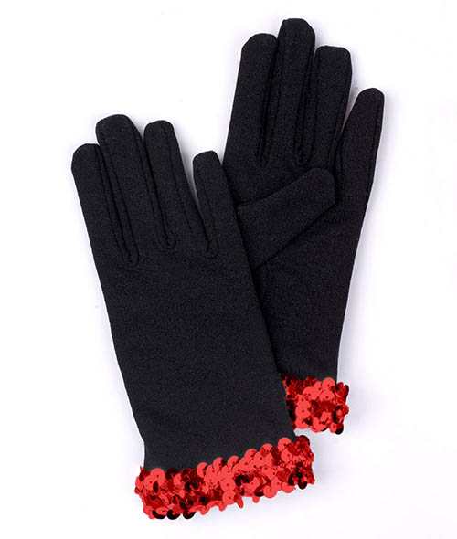 Sequin Trim Black Gloves