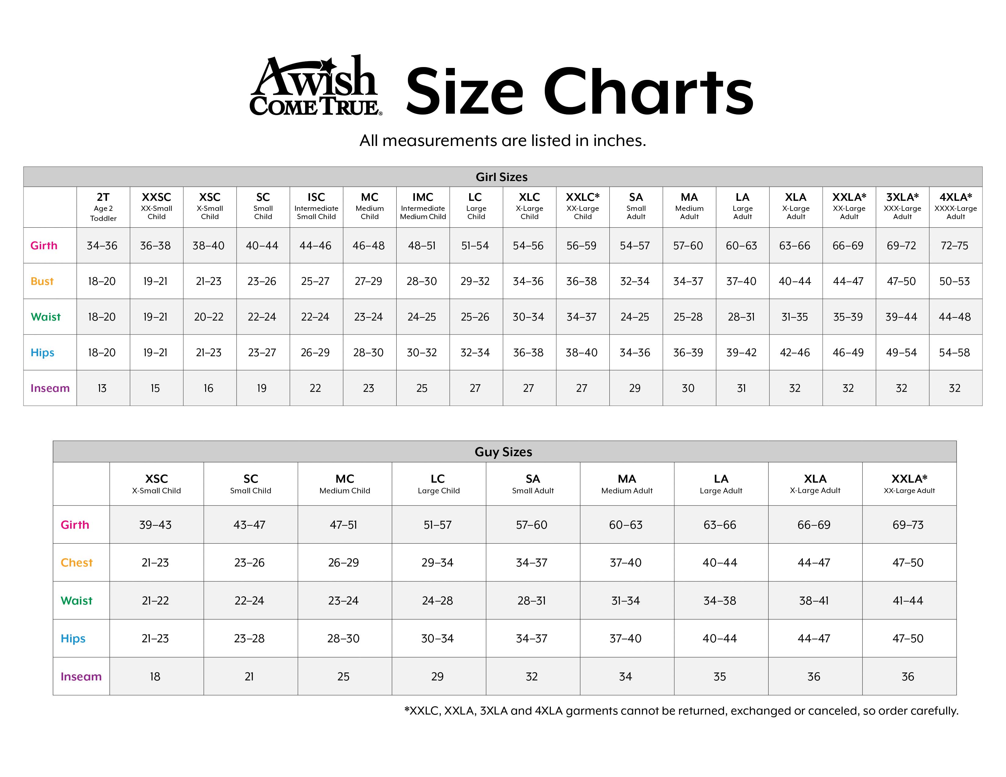 Size Charts Size Charts