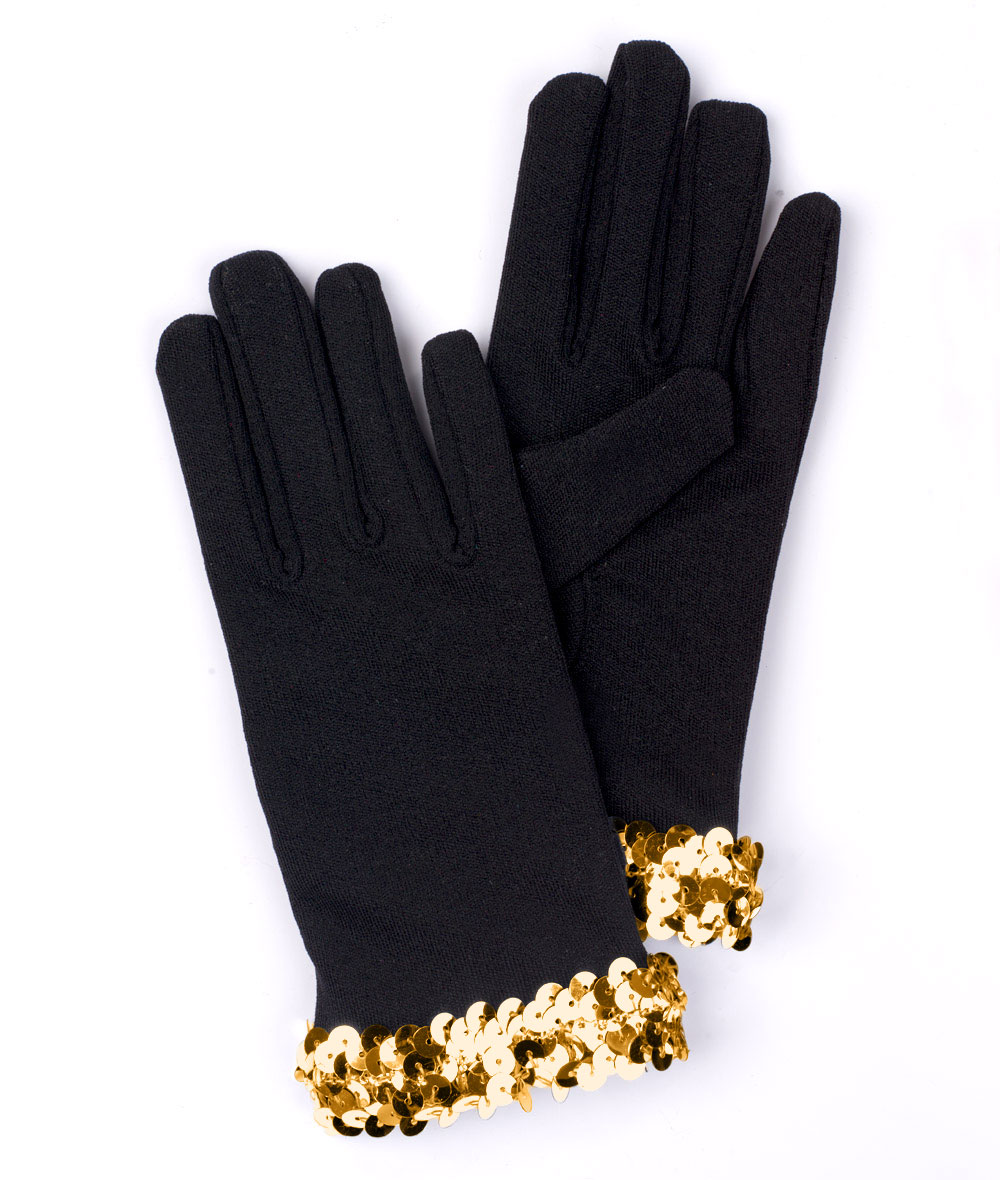 Sequin Trim Black Gloves