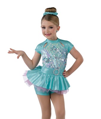 Aqua Sequin Shortall Tween Dance Costume | A Wish Come True