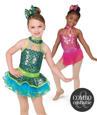 Diamond Sequin Leo Kids Combo Dance Costume | A Wish Come True