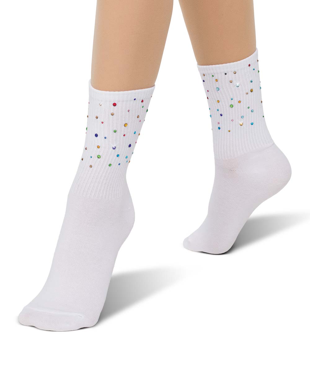 White Multicolor Rhinestone Socks White Multicolor Rhinestone Socks